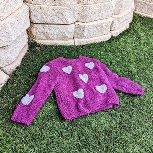 Petit Bonbon little girls heart fuzzy knit sweater